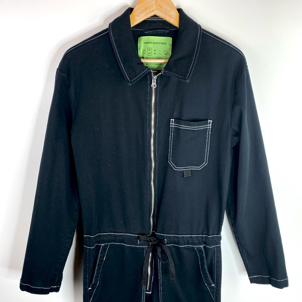 URBAN OUTFITTERS Black Contrast Stitch Denim Zip Up Jumpsuit